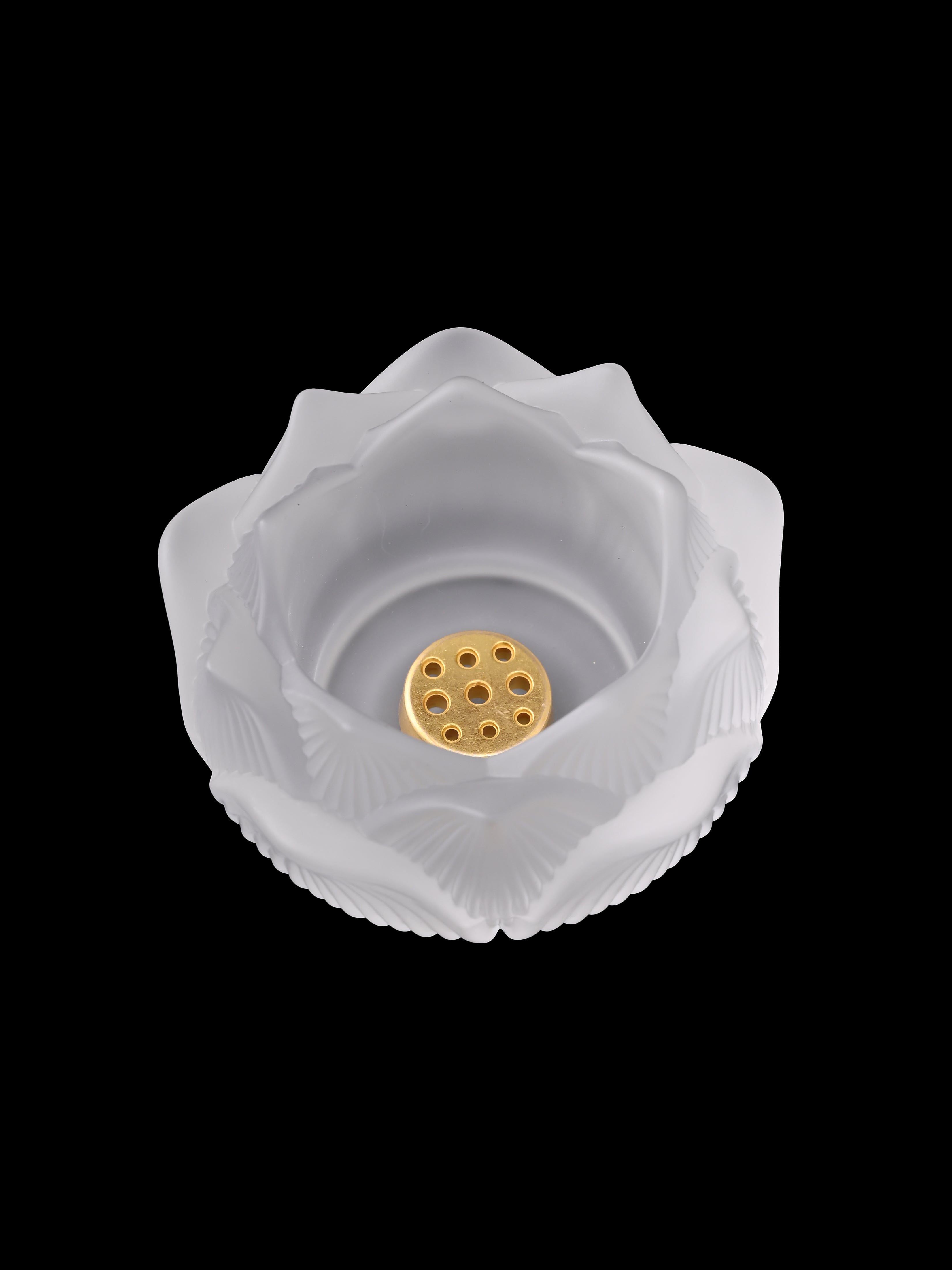 White Lotus Incense Holder | Handcrafted Liuli Glass, Zen & Serenity